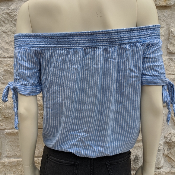 Kendall and Kylie Blue Striped Tie Blouse - Picture 11 of 12